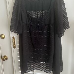 NY Collection Black Sheer Blouse with Relaxed Fit and Embellished Design